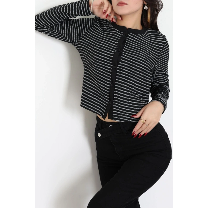 Düğmeli Hırka Siyahbeyaz - 31835.2131.