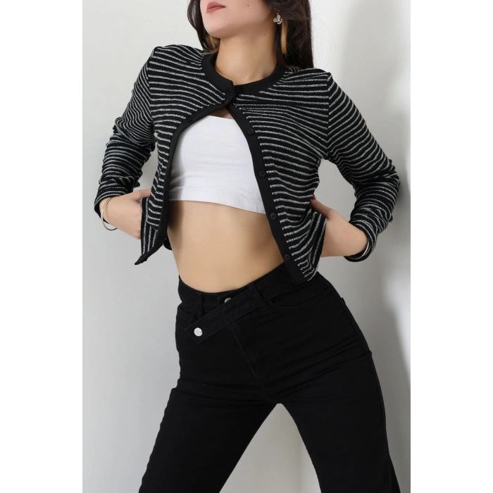 Düğmeli Hırka Siyahbeyaz - 31835.2131.