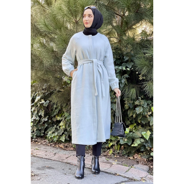 Düğmeli Kaşe Kap Bebe Mavisi