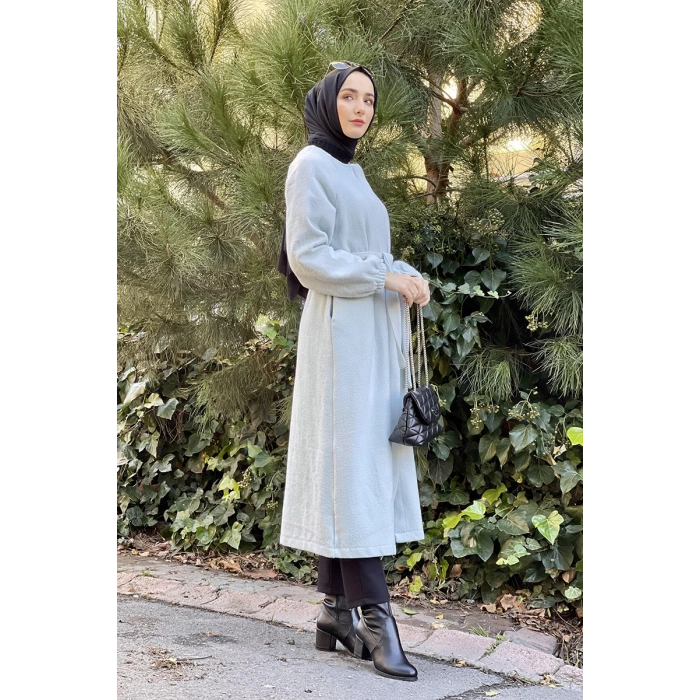 Düğmeli Kaşe Kap Bebe Mavisi