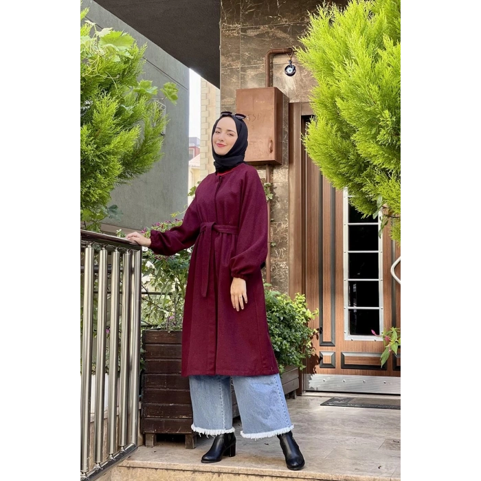 Düğmeli Kaşe Kap Bordo