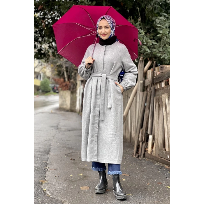 Düğmeli Kaşe Kap Gri