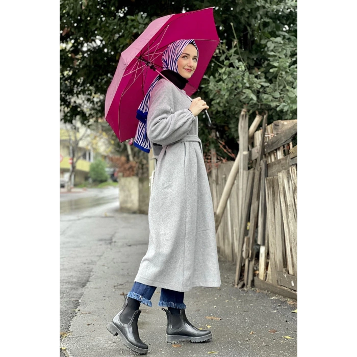 Düğmeli Kaşe Kap Gri