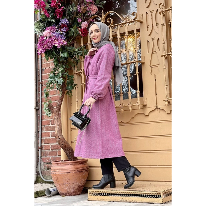 Düğmeli Kaşe Kap Gül Kurusu