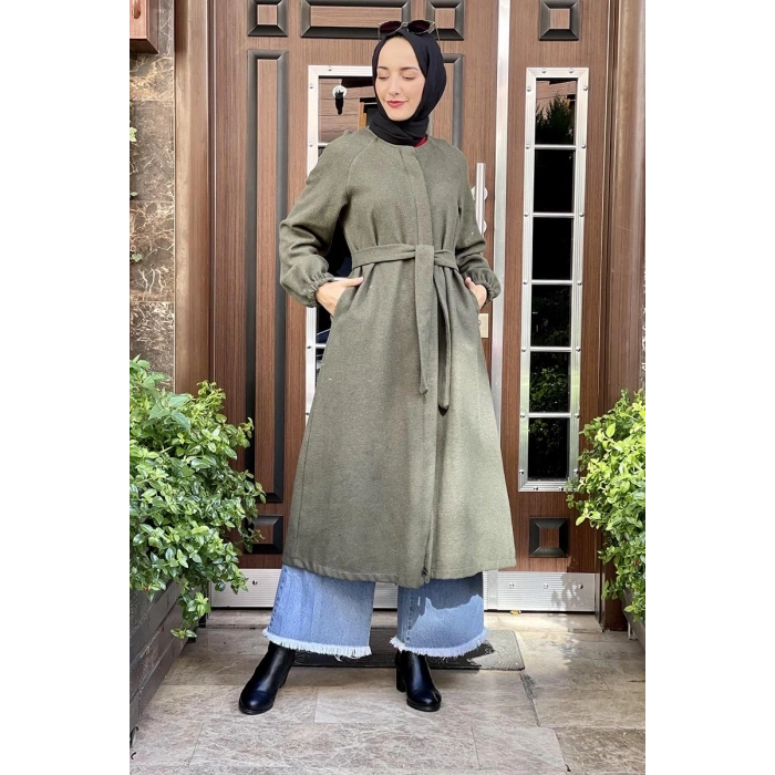 Düğmeli Kaşe Kap Haki