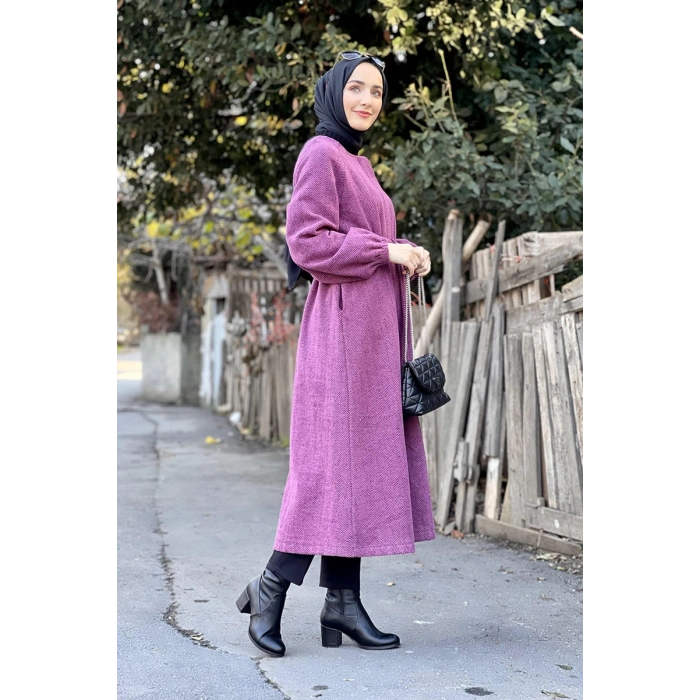 Düğmeli Kaşe Kap Mürdüm