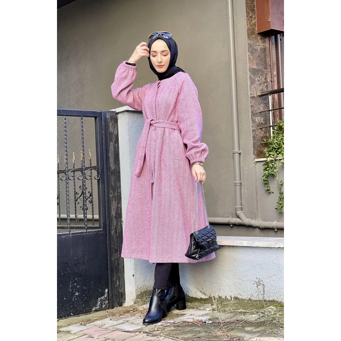 Düğmeli Kaşe Kap Pudra