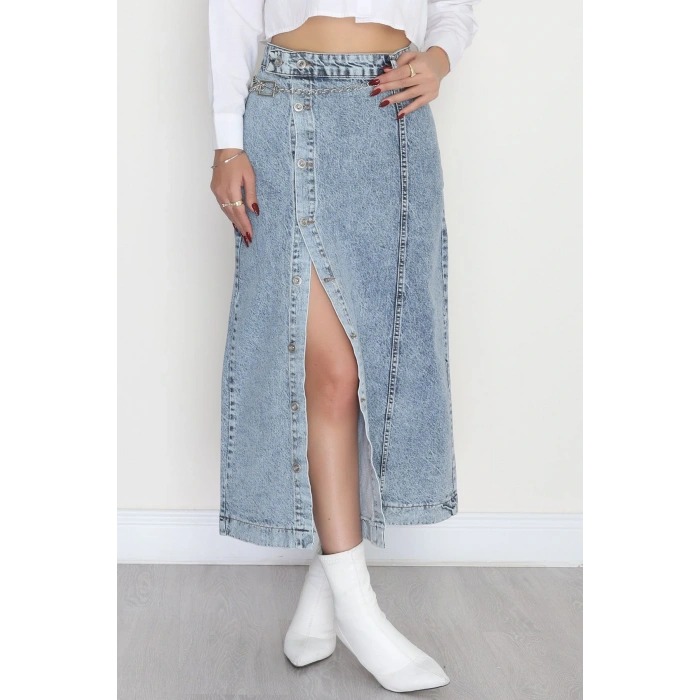 Düğmeli Kot Etek Karyıkama - 31556.2088.