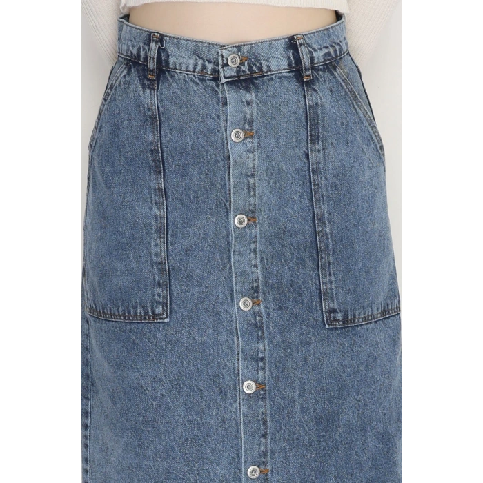Düğmeli Kot Etek Koyumavi - 31555.2088.