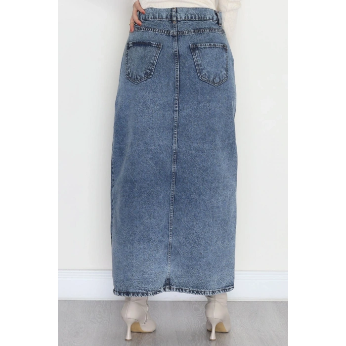 Düğmeli Kot Etek Koyumavi - 31555.2088.