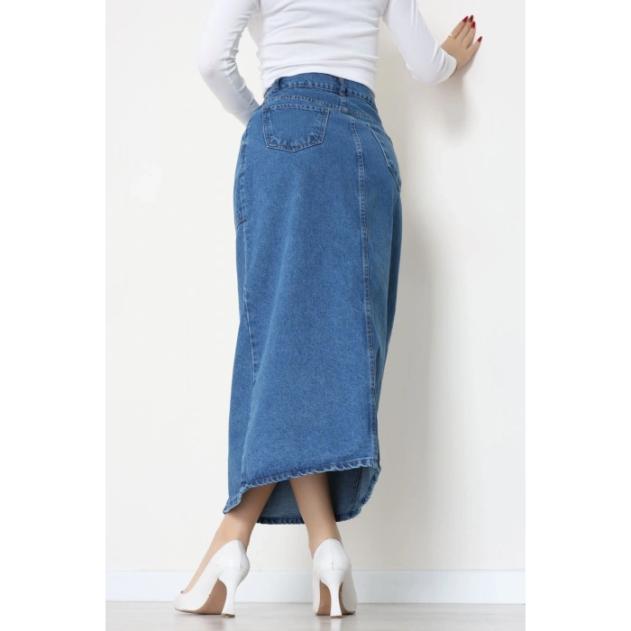 Düğmeli Kot Etek Mavi - 31555.2088.