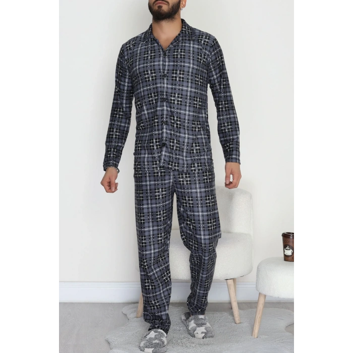 Düğmeli Süet Erkek Pijama Takımı Füme - 42641.1951.