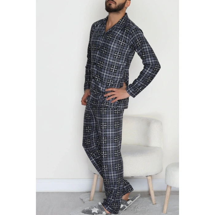 Düğmeli Süet Erkek Pijama Takımı Füme - 42641.1951.