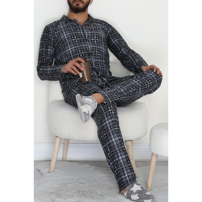 Düğmeli Süet Erkek Pijama Takımı Füme - 42641.1951.