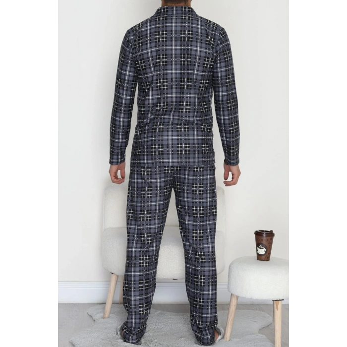 Düğmeli Süet Erkek Pijama Takımı Füme - 42641.1951.