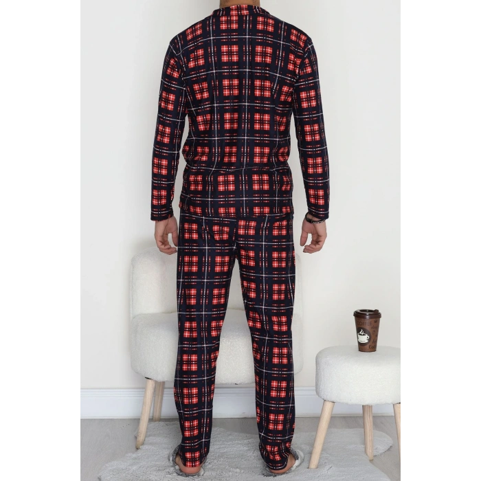Düğmeli Süet Erkek Pijama Takımı Kırmızılaci - 42641.1951.