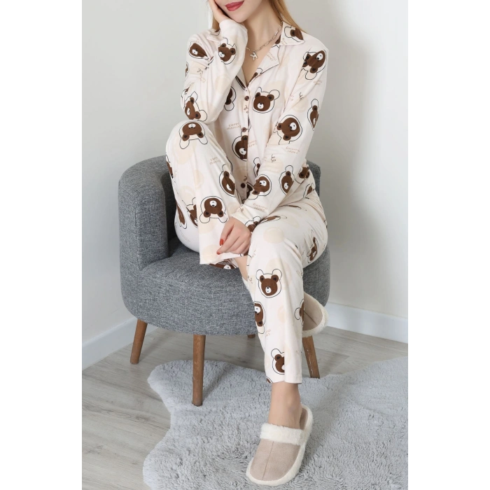 Düğmeli Süet Takım Koyukahvebej - 450.1287.