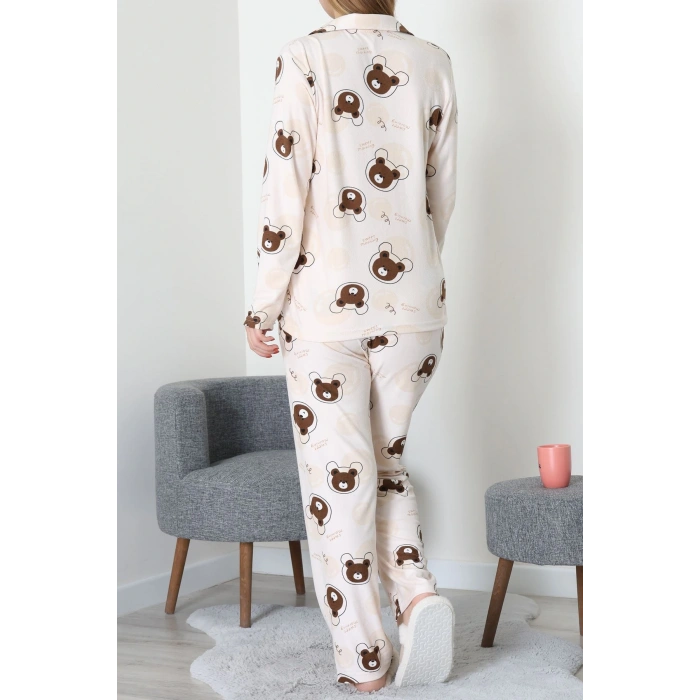 Düğmeli Süet Takım Koyukahvebej - 450.1287.