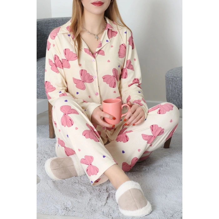 Düğmeli Süet Takım Pembebej - 450.1287.