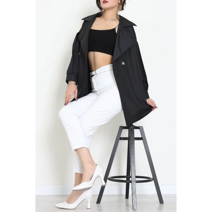 Düğmeli Trençkot Siyah - 7578.179.