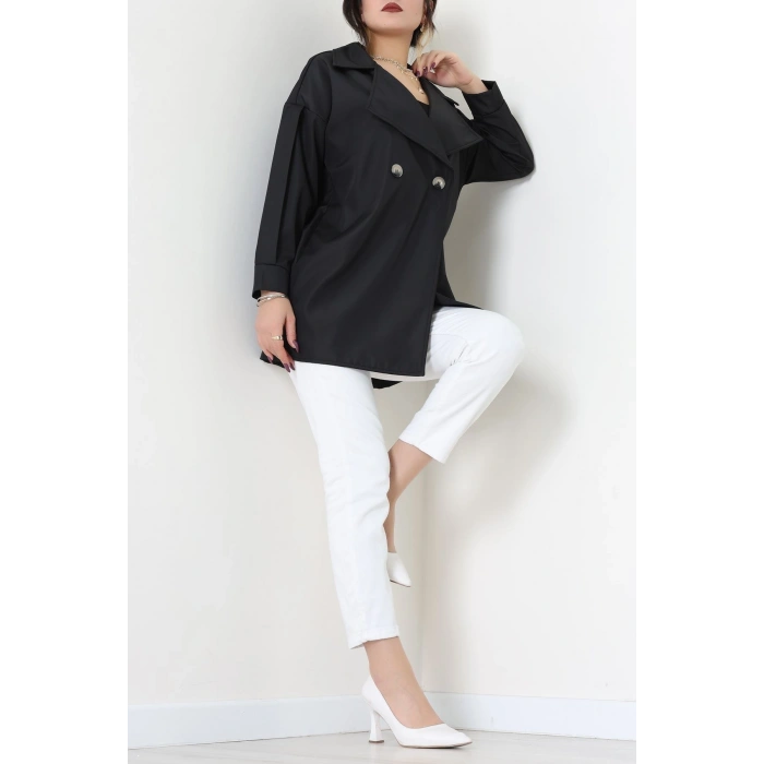 Düğmeli Trençkot Siyah - 7578.179.