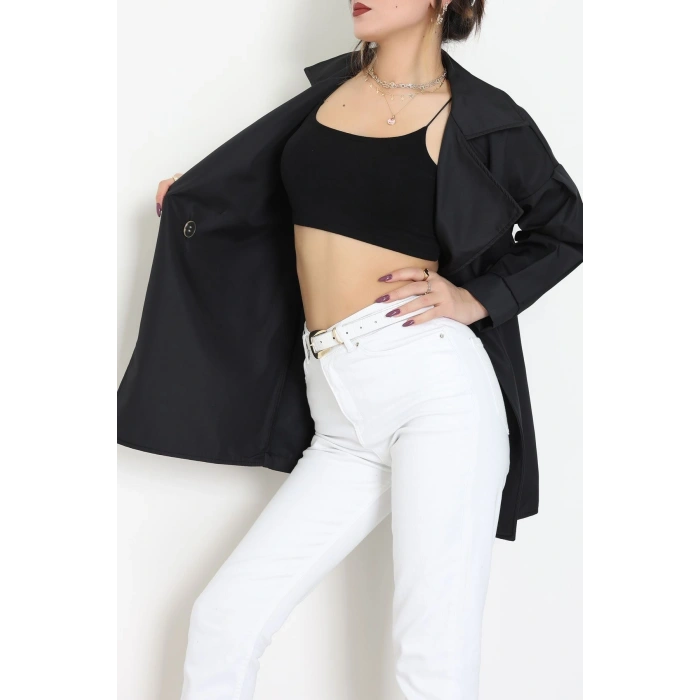 Düğmeli Trençkot Siyah - 7578.179.