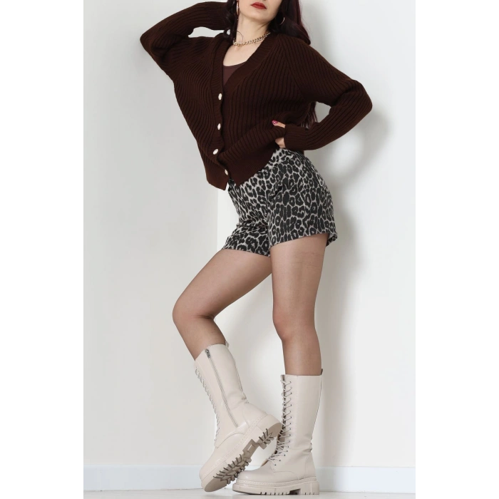 Düğmeli Triko Hırka Kahve - 4039.1577.