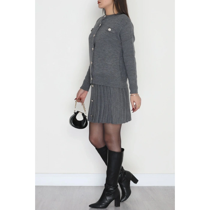 Düğmeli Triko İkili Takım Antrasit - 42532.1766.