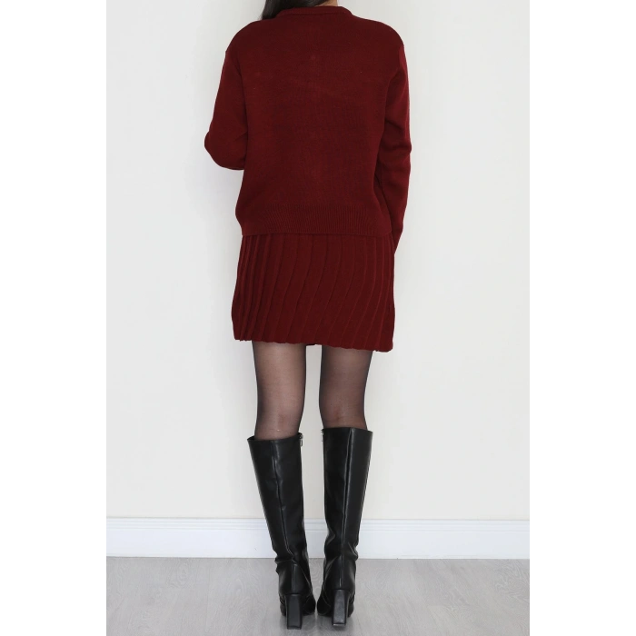 Düğmeli Triko İkili Takım Bordo - 42532.1766.