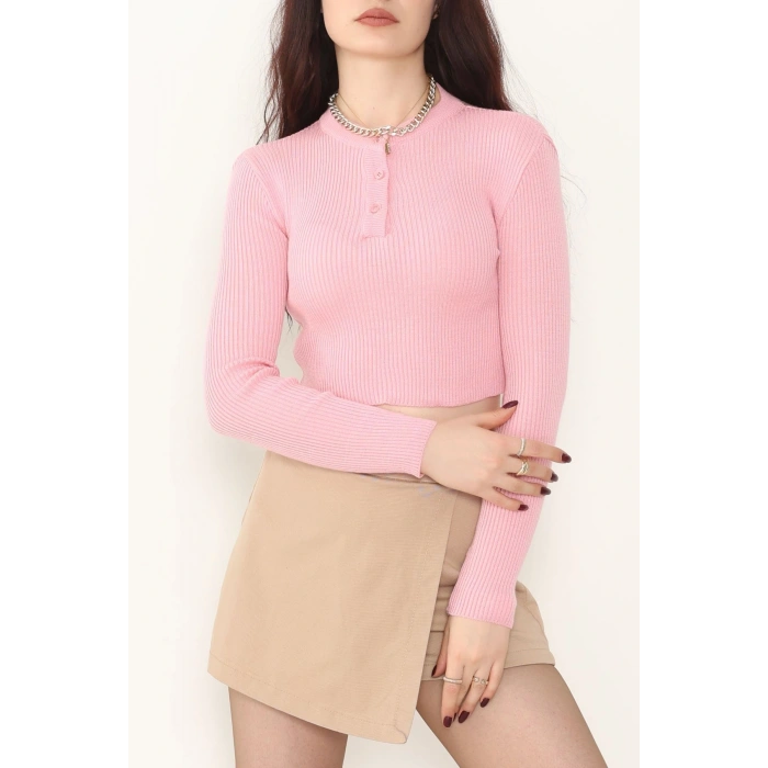 Düğmeli Triko Pembe - 42697.2043.