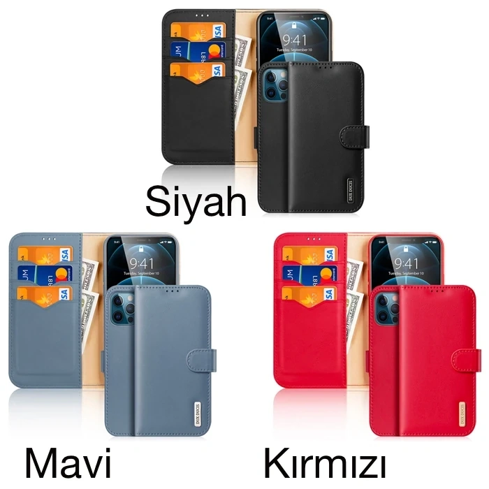 Dux Ducis iPhone 12 Pro Max Kılıf Mıknatıslı Cüzdanlı Deri Kılıf Hivo Series-(1903)