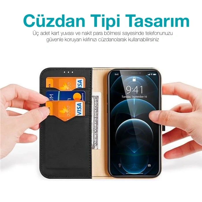 Dux Ducis iPhone 13 Pro Kılıf Mıknatıslı Cüzdanlı Deri Kılıf Hivo Series-(1903)