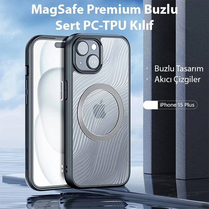 Dux Ducis iPhone 15 Plus Aimo Series MagSafe Premium Buzlu Sert PC-TPU Kılıf-(1903)