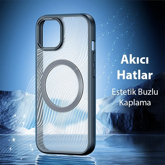 Dux Ducis iPhone 15 Plus Aimo Series MagSafe Premium Buzlu Sert PC-TPU Kılıf-(1903)