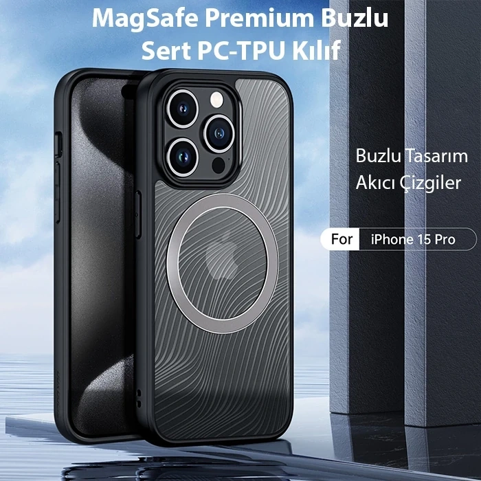 Dux Ducis iPhone 15 Pro Aimo Series MagSafe Premium Buzlu Sert PC-TPU Kılıf-(1903)