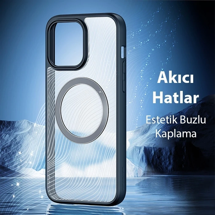 Dux Ducis iPhone 15 Pro Max Aimo Series MagSafe Premium Buzlu Sert PC-TPU Kılıf-(1903)