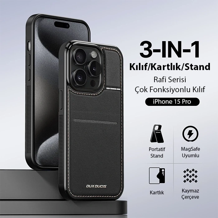 Dux Ducis iPhone 15 Pro Rafi Series MagSafe Premium Deri Kılıf-(1903)