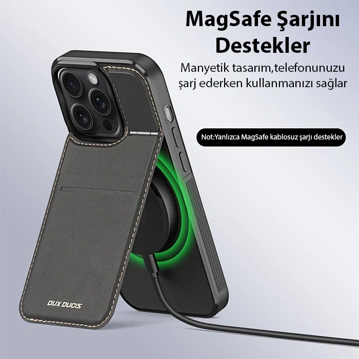 Dux Ducis iPhone 15 Pro Rafi Series MagSafe Premium Deri Kılıf-(1903)