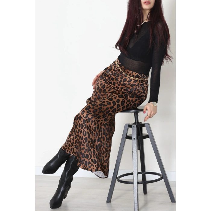 Düz Kesim Desenli Saten Etek Kahveleopar - 51243.2077.