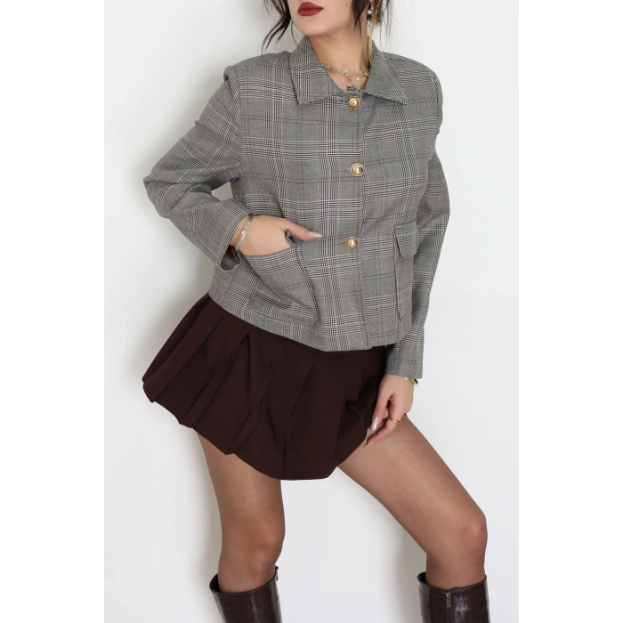 Ekose Düğme Detay Ceket Bej - 6311.001.