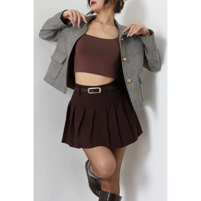 Ekose Düğme Detay Ceket Bej - 6311.001.