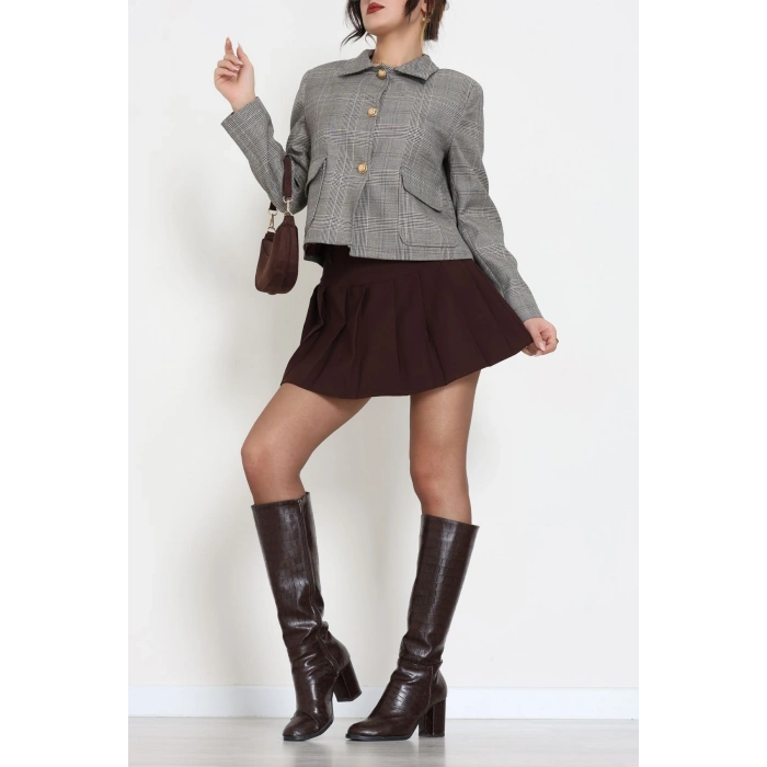 Ekose Düğme Detay Ceket Bej - 6311.001.