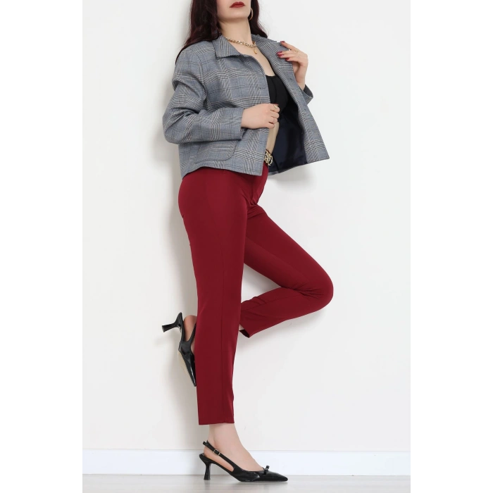 Ekose Düğme Detay Ceket Lacivert - 6311.001.