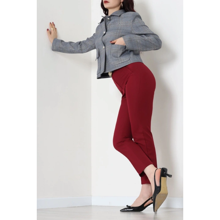 Ekose Düğme Detay Ceket Lacivert - 6311.001.