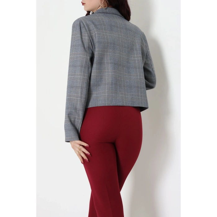 Ekose Düğme Detay Ceket Lacivert - 6311.001.