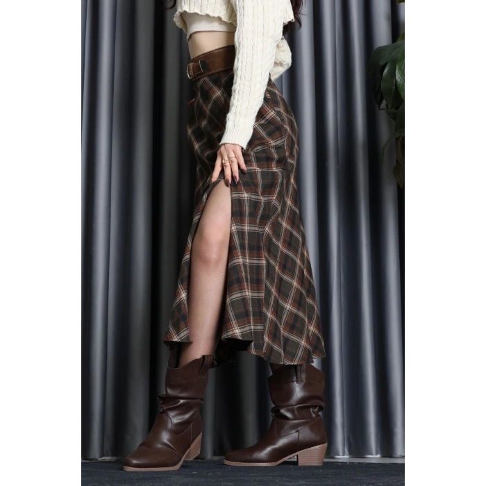 Ekose Kemerli Etek Kahve - 3365.1995.