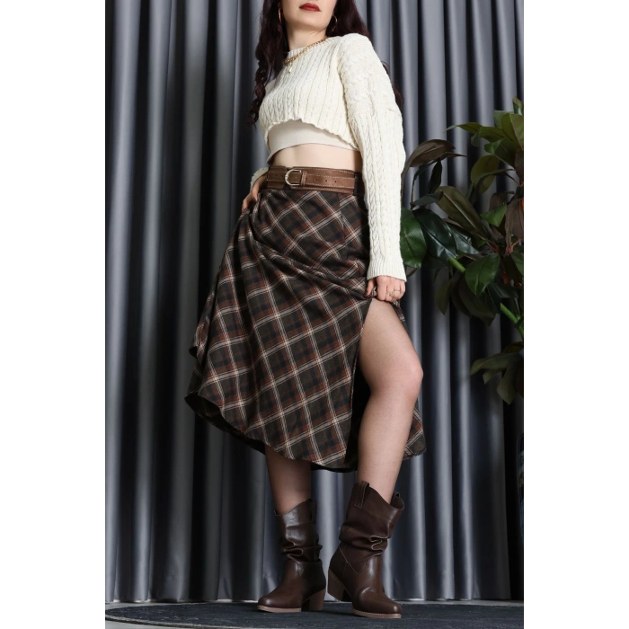 Ekose Kemerli Etek Kahve - 3365.1995.