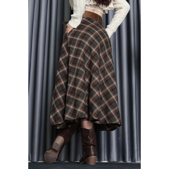 Ekose Kemerli Etek Kahve - 3365.1995.