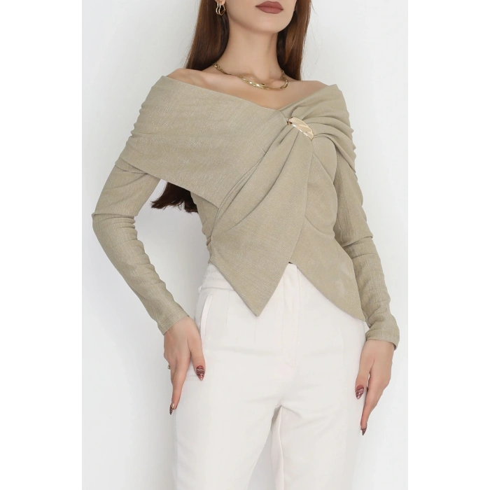 Elegant Kumaş Toka Detay Bluz Çağla - 70872.1918.