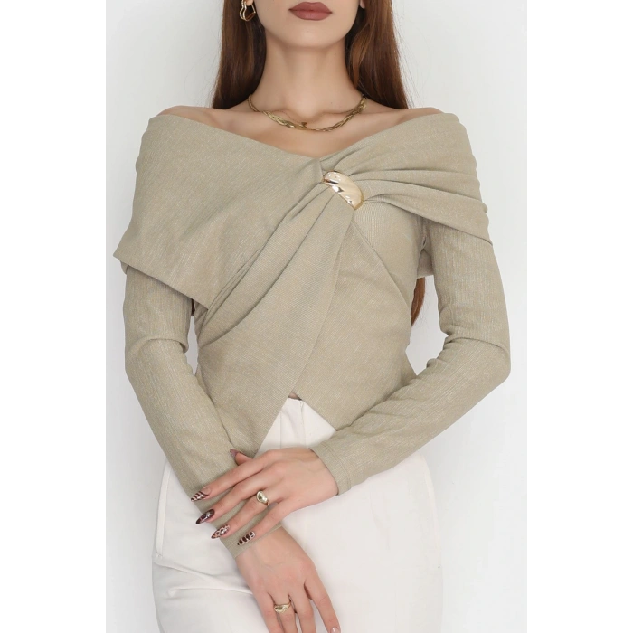 Elegant Kumaş Toka Detay Bluz Çağla - 70872.1918.